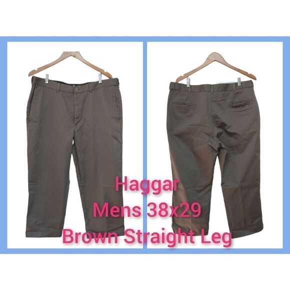 Haggar Men's Size 38x25 (Tag 38x29) Brown Straight Leg Casual Pants - Picture 1 of 5